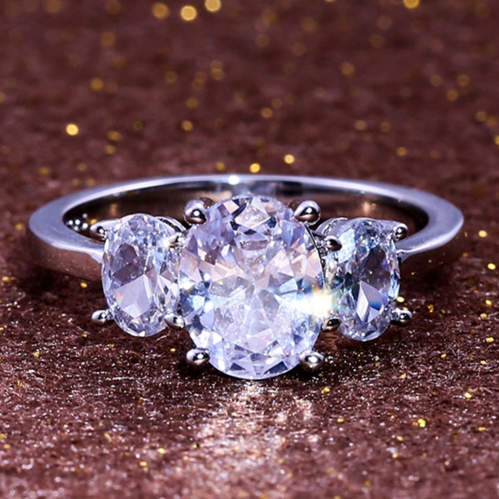 💎 Noble Oval Flower Dainty Royal Beautiful Zircon Silver Ring for Women,VIP435